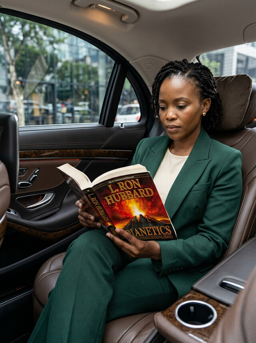 Professional reading Dianetics in a quiet private moment